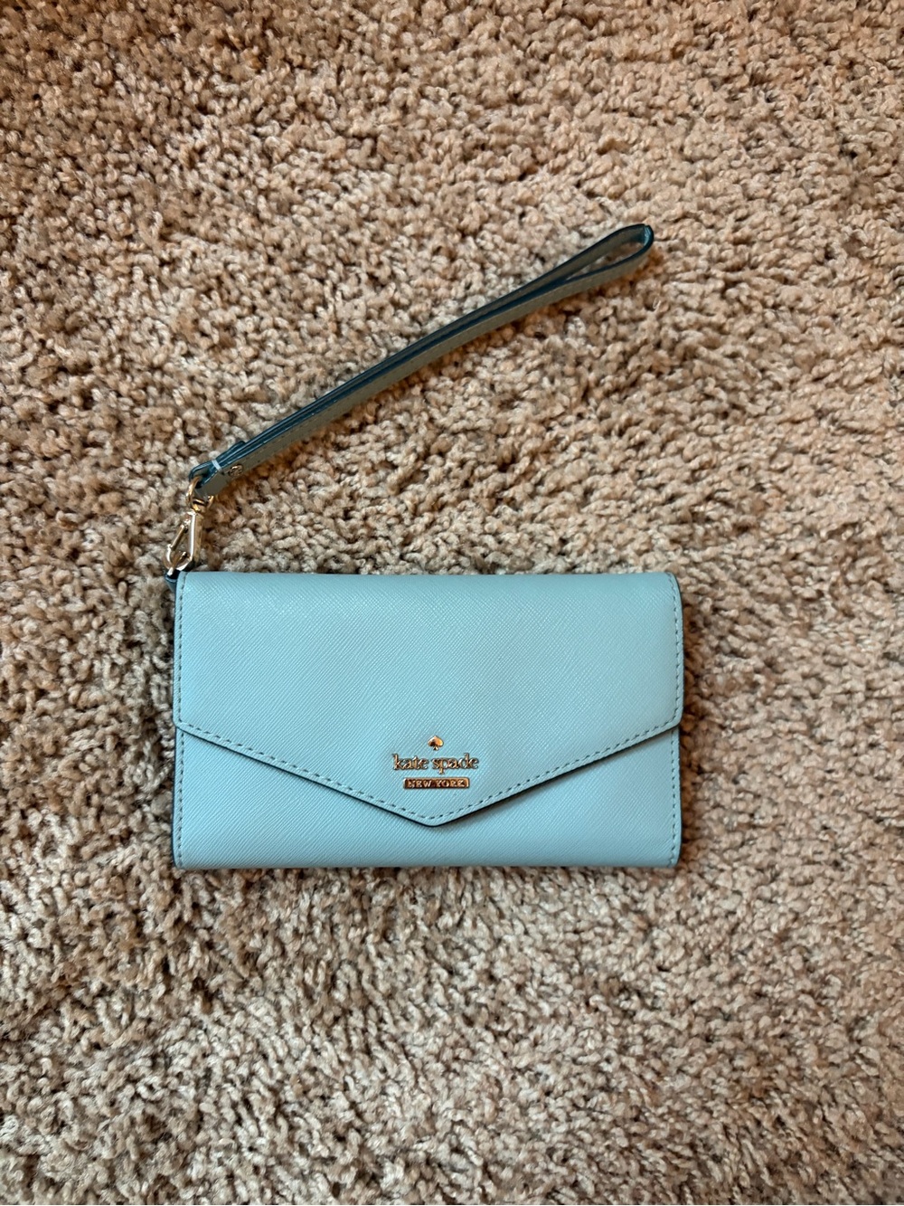 kate spade Pale Blue Leather Wristlet Clutch with Wrist Strap